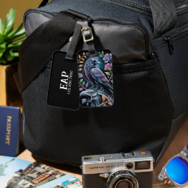 Floral Raven Black Bagagelabel