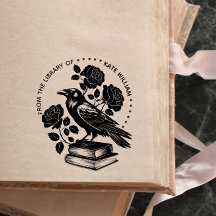 Floral Raven Ex libris Zelfinktstempel