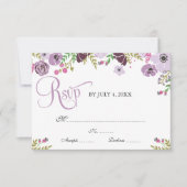 Floral-reactiekaart | Paars RSVP Kaartje (Voorkant)