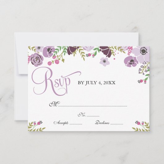 Floral-reactiekaart | Paars RSVP Kaartje (Voorkant)