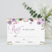 Floral-reactiekaart | Paars RSVP Kaartje (Staand voorkant)