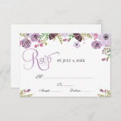 Floral-reactiekaart | Paars RSVP Kaartje (Voorkant / Achterkant)