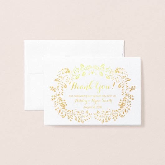 Floral Real Gold Folie Trouwfoto Dank u Folie Kaarten (Voorkant met envelop)