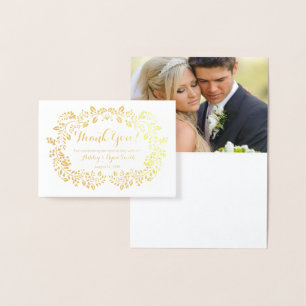 Floral Real Gold Folie Trouwfoto Dank u Kaarten