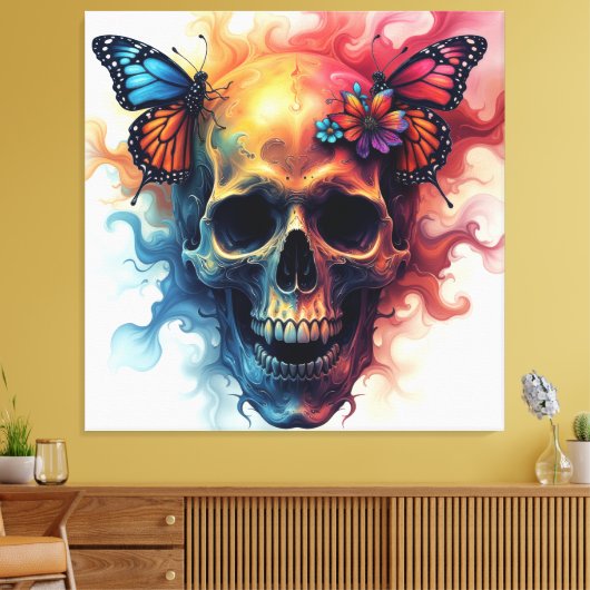 Floral Rebirth Skull Canvas Afdruk (Insitu (Woonkamer))