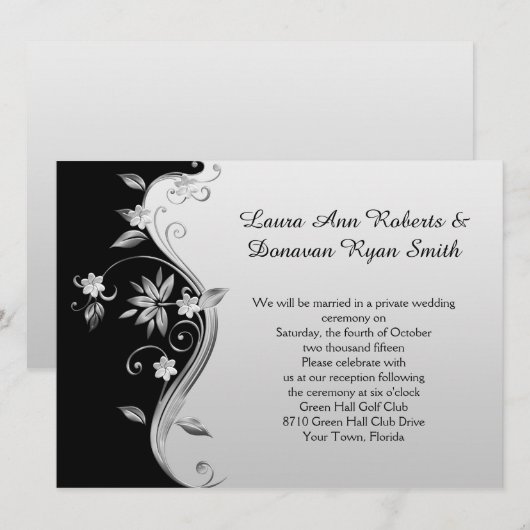 Floral Reception van Black en Silver Kaart (Voorkant / Achterkant)