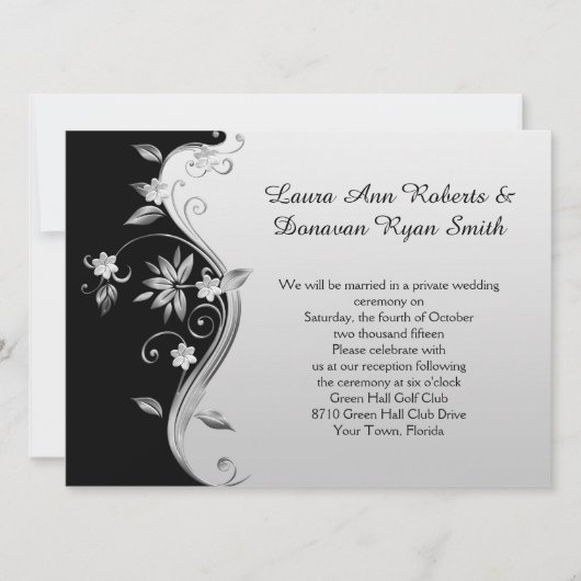 Floral Reception van Black en Silver Kaart (Voorkant)