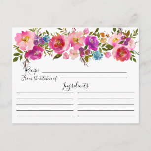 Floral Recipe Card voor kleurrijke Waterverf Briefkaart