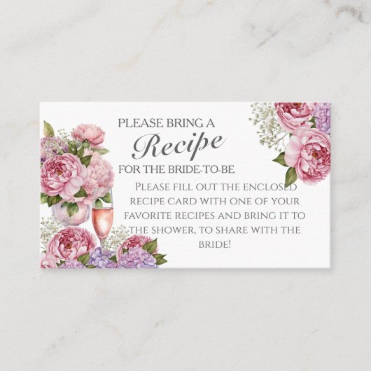 Floral Recipe Request Bridal Shower Enclosure Informatiekaartje (Voorkant)