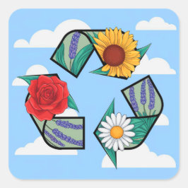 Floral Recycling Symbol | Eco-Friendly Nature Vierkante Sticker