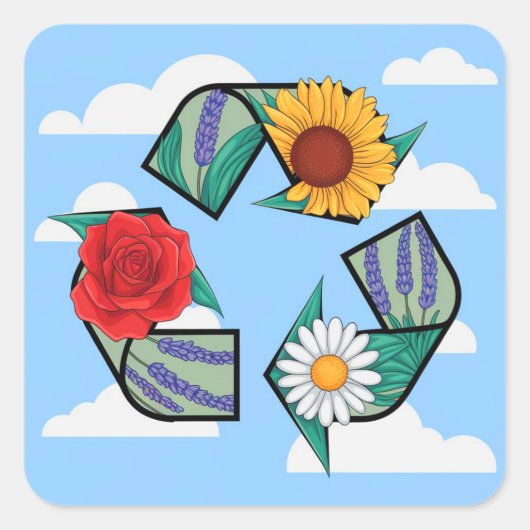 Floral Recycling Symbol | Eco-Friendly Nature Vierkante Sticker (Voorkant)