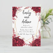 Floral red and gold Set 1 Wedding Invitation Kaart (Staand voorkant)