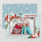 Floral Red Aqua Kerstvakantie fotokaart Feestdagenkaart (Voorkant / Achterkant)