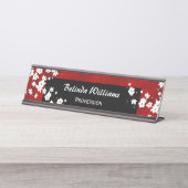 Floral Red Black White Cherry Blossom Bureau Naambordje (Voorkant)