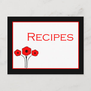 Floral Red Black White Recipcard Briefkaart