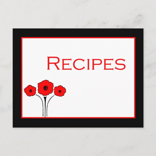 Floral Red Black White Recipcard Briefkaart (Voorkant)