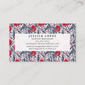 Floral Red + Blue Poppy Floral Generic Sjabloon Bu Visitekaartje (Achterkant)