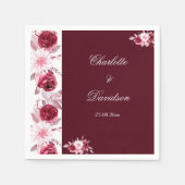 Floral Red Burgundy Blush Pink Waterverf Weddensch Servet (Voorkant)