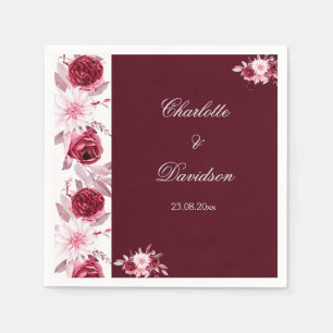 Floral Red Burgundy Blush Pink Waterverf Weddensch Servet