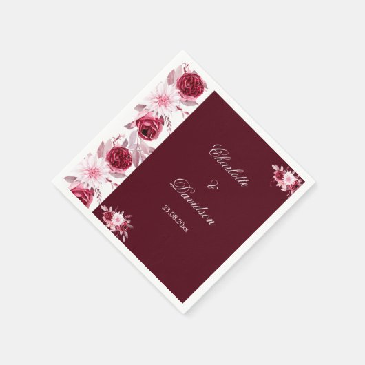 Floral Red Burgundy Blush Pink Waterverf Weddensch Servet (Hoek)