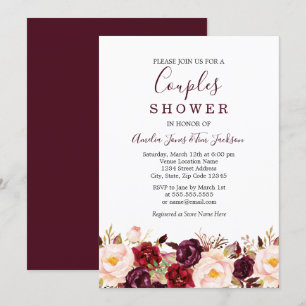 Floral Red Burgundy Marsala Wedding Couples Shower Kaart