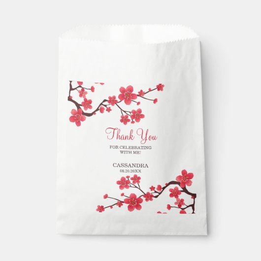 Floral Red Cherry Blossom Sakura Dank u Bedankzakje (Voorkant)