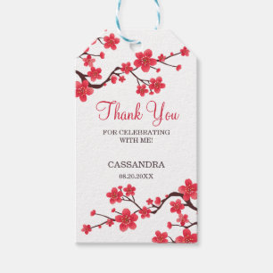 Floral Red Cherry Blossom Sakura Dank u Cadeaulabel