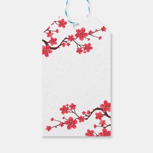 Floral Red Cherry Blossom Sakura Dank u Cadeaulabel (Achterkant)