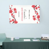 Floral Red Cherry Blossom Sakura Verjaardag Welkom Spandoek (Beurs)