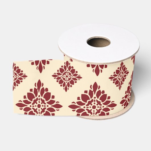 Floral Red Damask Patroon Grosgrain Lint (Spoel)