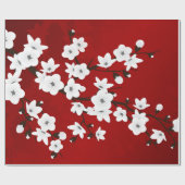 Floral Red en White Cherry Blossom Cadeaupapier (Vlak)