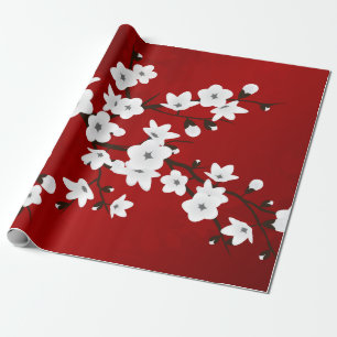 Floral Red en White Cherry Blossom Cadeaupapier