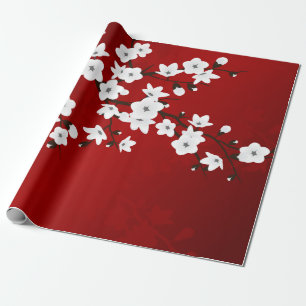 Floral Red en White Cherry Blossom Cadeaupapier