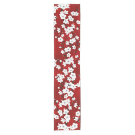 Floral Red en White Cherry Blossom Korte Tafelloper