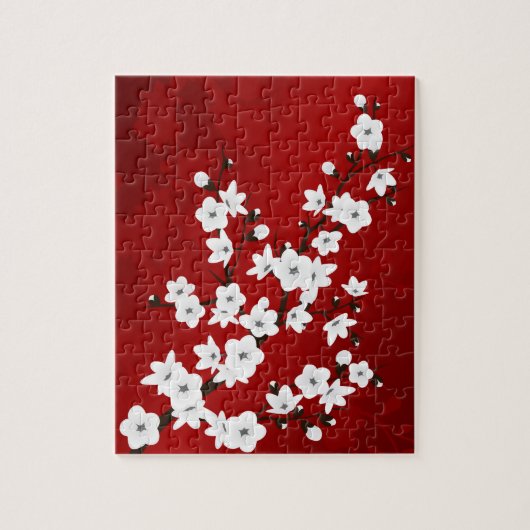 Floral Red en White Cherry Blossom Legpuzzel (Verticaal)
