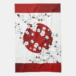 Floral Red en White Cherry Blossom Sun Theedoek