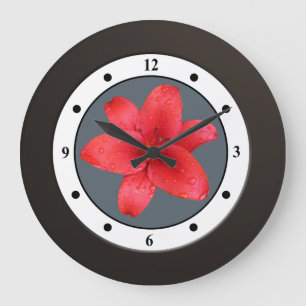 Floral Red Garden Flower Modern Digits Grote Klok