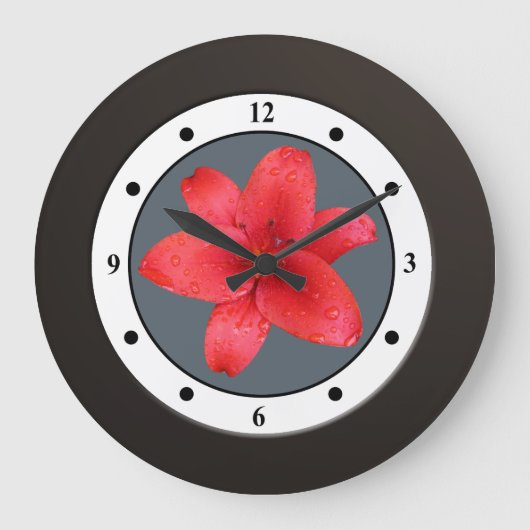 Floral Red Garden Flower Modern Digits Grote Klok (Voorkant)