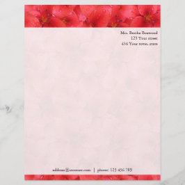Floral Red Garden Lilies Botanical Custom Address Persoonlijk Briefhoofd