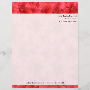 Floral Red Garden Lilies Botanical Custom Address Persoonlijk Briefhoofd