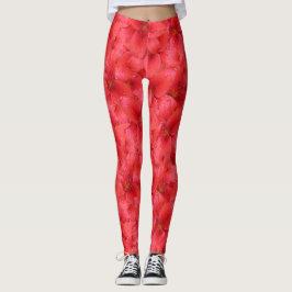 Floral Red Garden Lilies Foto Leggings