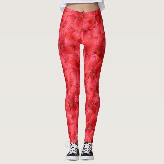 Floral Red Garden Lilies Foto Leggings (Voorkant)