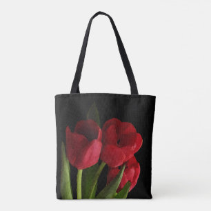 Floral Red Garden Tulip Flowers Canvas tas