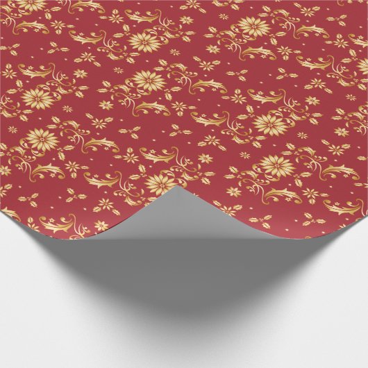 Floral Red Gold Stars kerstfeest Metallic Cadeaupapier (Hoek)