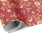 Floral Red Gold Stars kerstfeest Metallic Cadeaupapier (Rol Hoek)