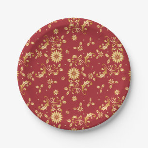Floral Red Gold Stars kerstfeest Metallic Papieren Bordje