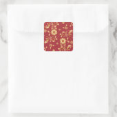 Floral Red Gold Stars kerstfeest Metallic Vierkante Sticker (Tas)
