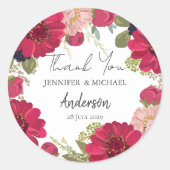 Floral Red Green Wedding Thank You Ronde Sticker (Voorkant)