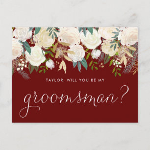 Floral Red Groomsmen, goudmakreel, Bleek Uitnodiging Briefkaart