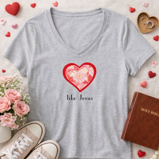 Floral Red Heart Love Like Jesus Christian Shirt 